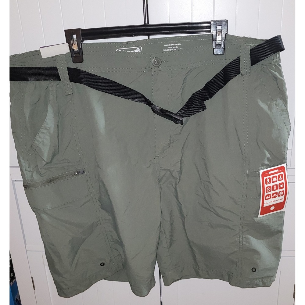Coleman Mens XXL Sage Green Nylon Cargo Hiking Shorts UPF 50 Quick Dry Web Belt